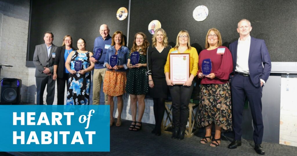 Heart of Habitat awardees pose for a group photo with staff and host, Seri Jones.