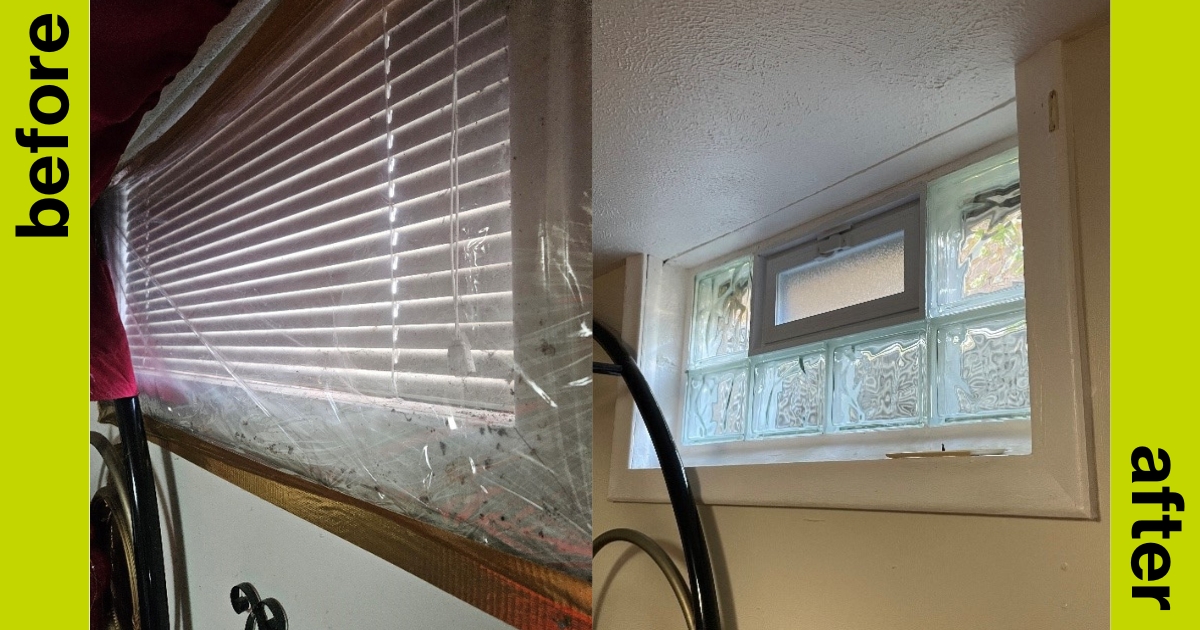 Katie's home repair: glass block windows before and after