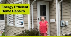 Jill's Energy Efficient Home Repairs: Habitat Repair Partner, Jill, stands in front of her recently repaired home.