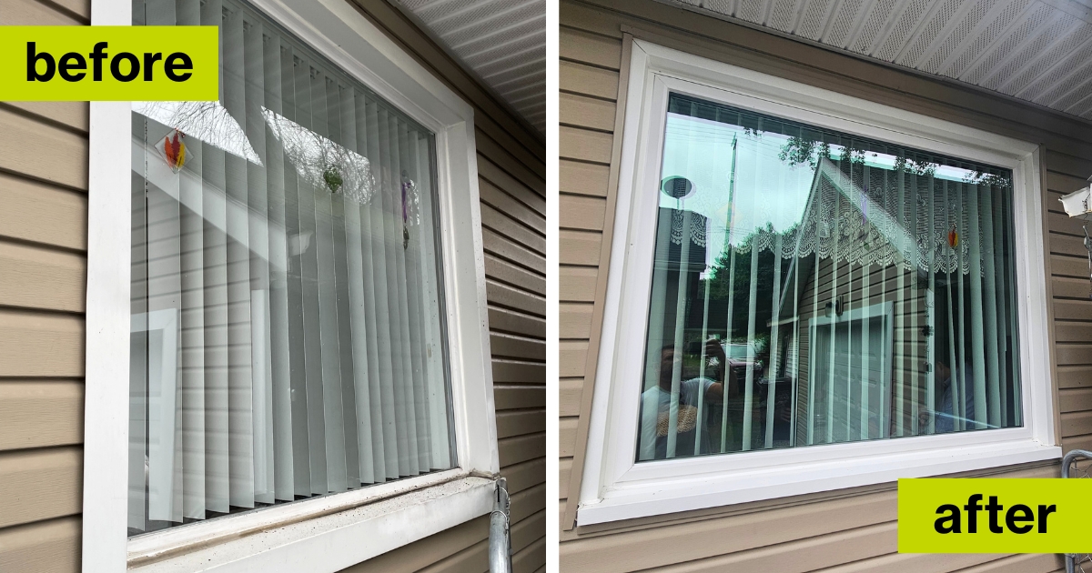 Before and after of Jill's energy efficient window home repairs